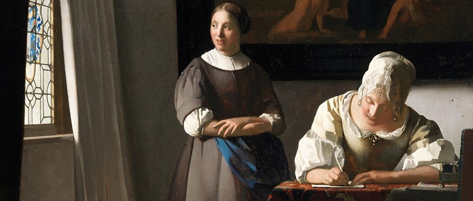 Vermeer: Lady writing a letter with her maid
